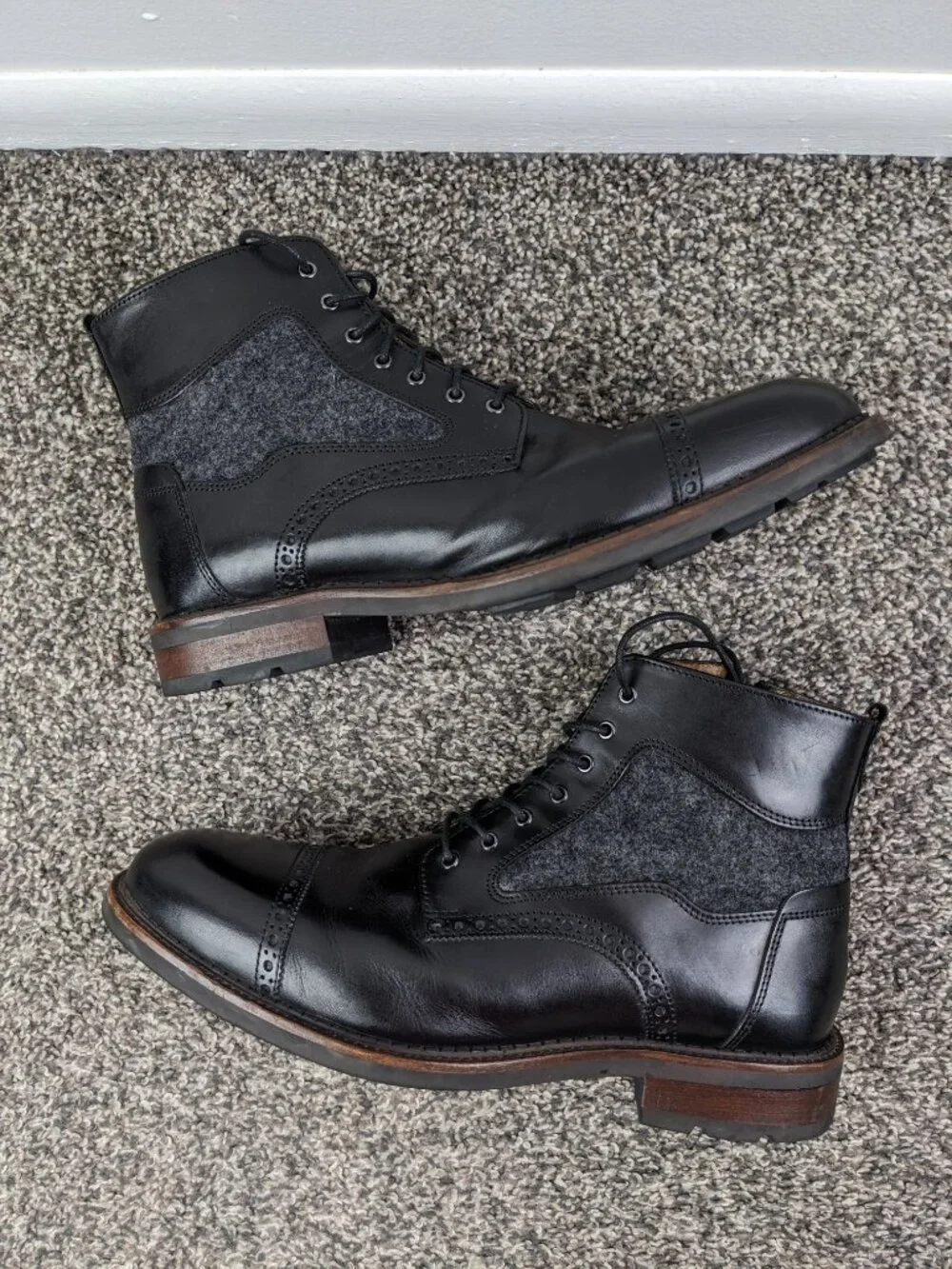 Johnston & Murphy Mens Size 13 M Fullerton Cap Toe Black Leather Boots Zip Wool